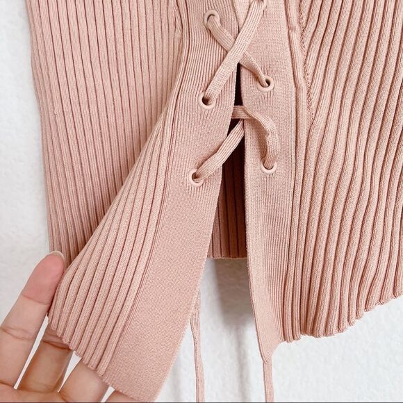 Jonathan Simkhai Brooke Lace Up Rib Knit top Tan Size XS - Picture 9 of 12